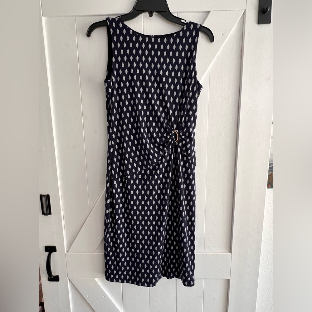 Ivanka Trump Navy and White Midi Dress